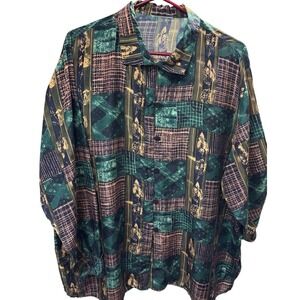 Vtg Women's Blouse 100% Silk (Believed) Patchwork Print Long Sleeve (See Desc)